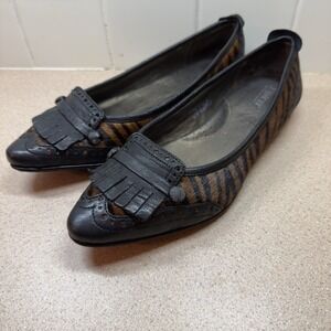 BORN 'W3278' Black Leather Striped Pony Hair Kiltie Loafer Flats‎ Size 9